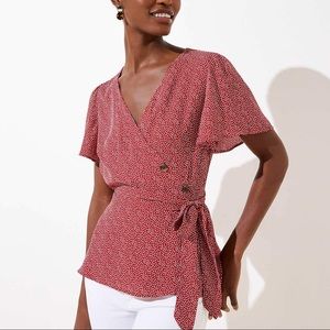 LOFT - Red & White Button Detail Wrap Blouse - New